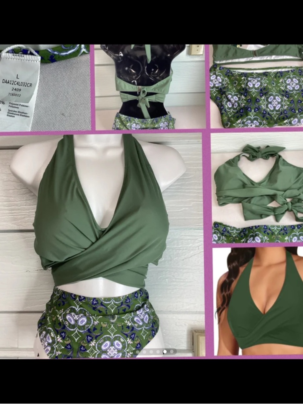 Women’s Olive Green Halter Wrap Swim Top and High-Waist Bottoms51 - Picture 6 of 6